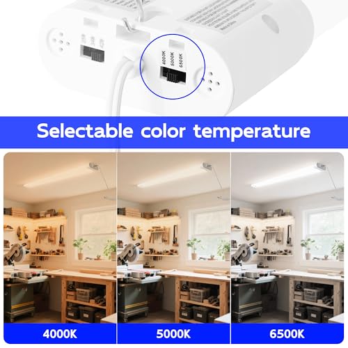 Image of hykolity LED Shop Lights 4FT with Power Cord,5500LM,3 Power Level&3CCT | Shop Light 4000 /5000 /6500K Tunable,25 /34 /42W Switchable,Linkable Hanging /Surface Mount Shop Lights for Workshop,Garage,4 Pack