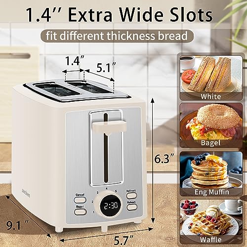 Image of SEEDEEM Toaster for 2 Slices, Toaster with LCD Display, 7 Shadow Settings, 3.5 cm Extra Wide Slotted Refraction Toaster Bagel, Defrost Function, Removable Crumb Compartment, 900 W