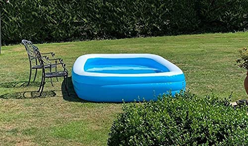 Image of Inflatable Family Swimming Pool, Blue, Rectangular, with Electric Air Pump, for Kids and Adults, Outdoor Use (8.5 Feet)