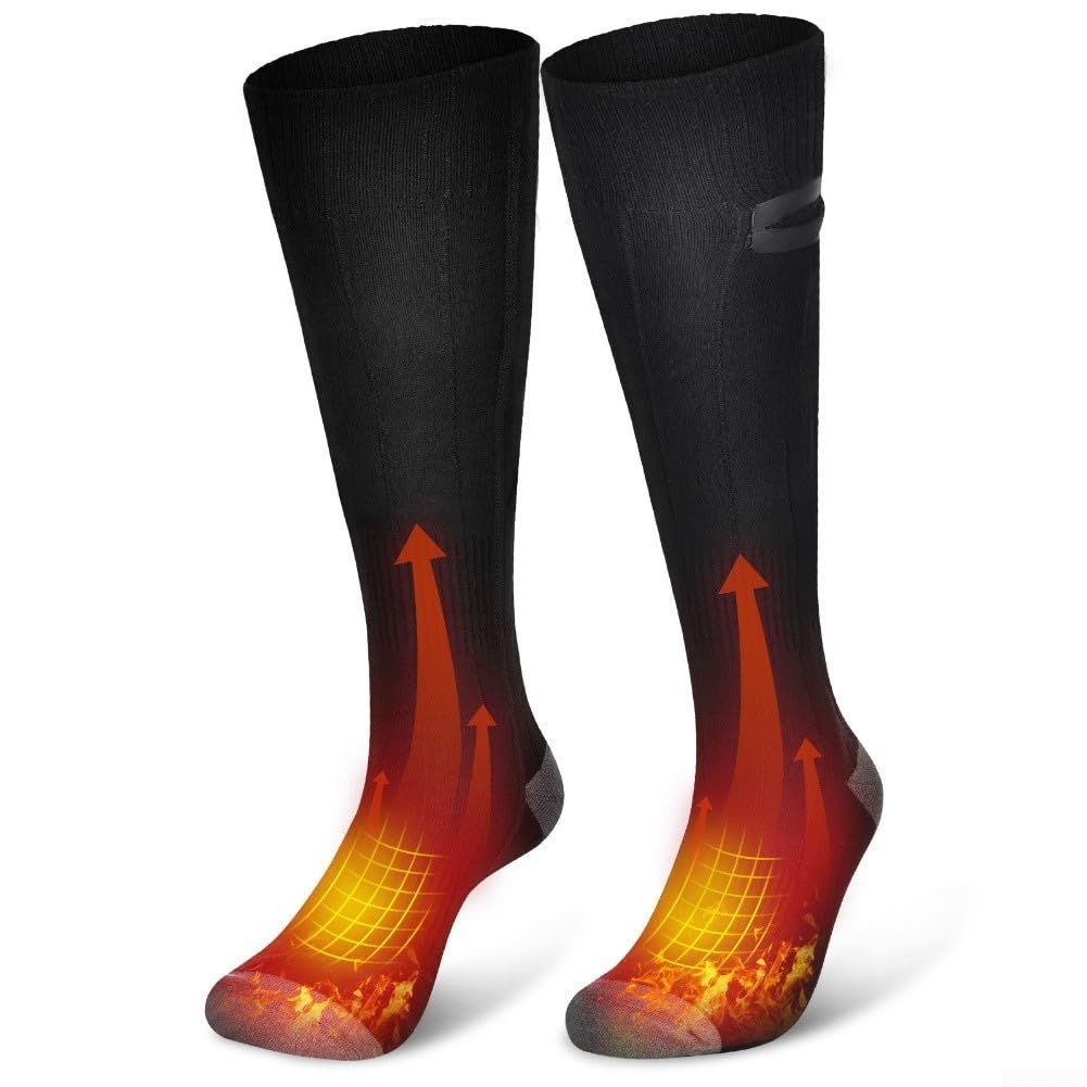 Chaussettes chauffantes rechargeables USB Chaussettes chauffantes électriques Trois réglages de température 5000 mAh pour batterie Polaire Noir Taille L ou M