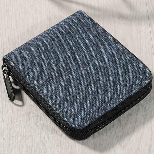 JEMINAL Zip Short Wallet for Men & Women: Boys & Girls Travel Bifold Fabric Canvas Wallet with Card Case - Women' Large Capacity Zip Wallet with Coin Purse Blue4