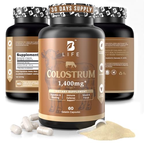 B Life Company BLife Bovine Colostrum Supplement 1400mg – Immune & Gut Health Support –...