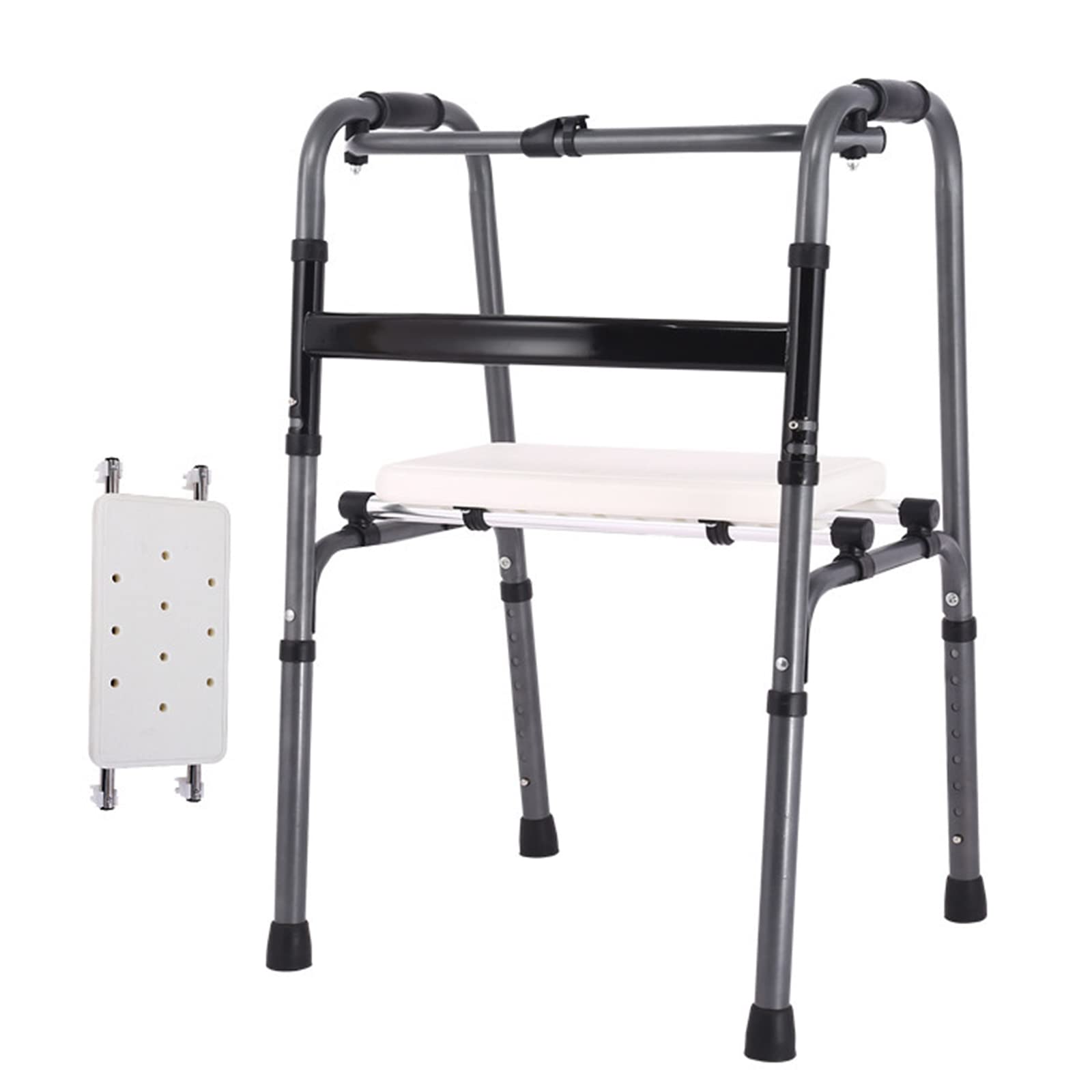 Andador plegable con ruedas y asiento regulable en altura para personas mayores