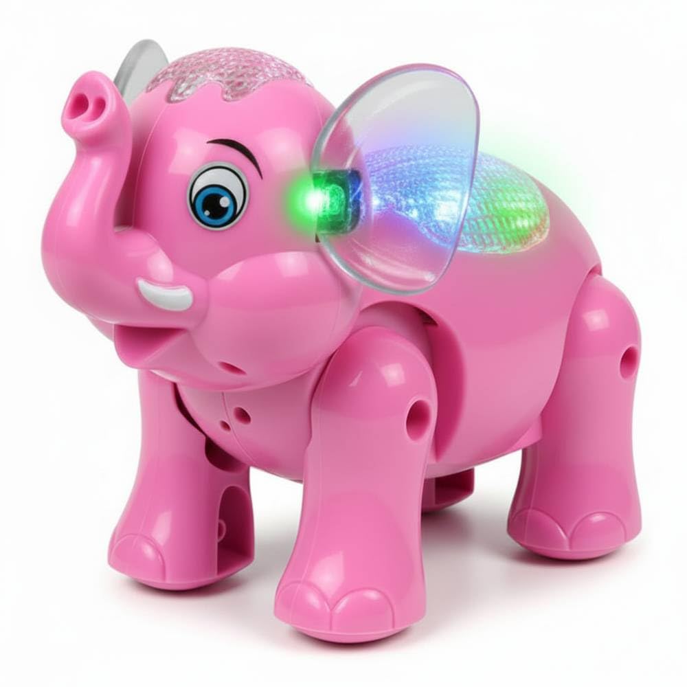 ALVERO Musical Elephant Crawling Toy with 3D Flashing LED Lights, Sound & Walking, Battery Operated Moving for Babies & Toddlers, Clever Elephant Early Learning Sensory Electric Toy (Pink)-image-33