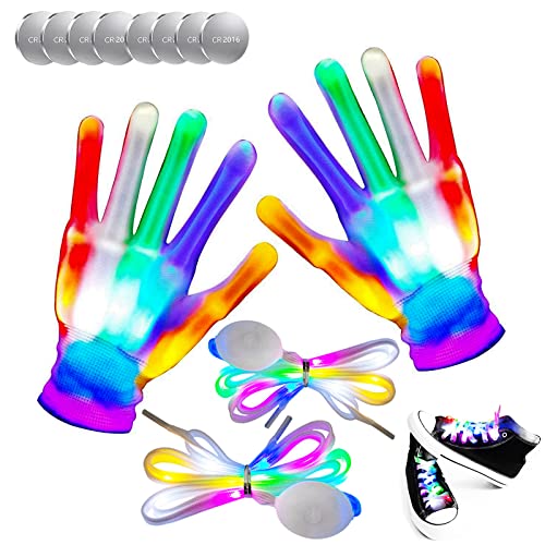 Rongge Glow Led Gloves Cool Fun Finger Light Up Toys For Kids Age 3-12 Boys Girls Costume Accessories Halloween Party Gifts - With Flashing Led Shoelaces Set #TOP8