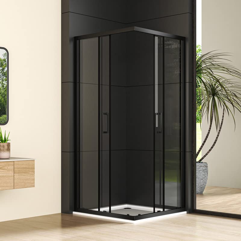 Duschkabine 90x100 Cm Mit Eckeinstieg – Schiebetür In Schwarz, 6 Mm ESG-Sicherheitsglas, Für Badewanne Oder Fliesen