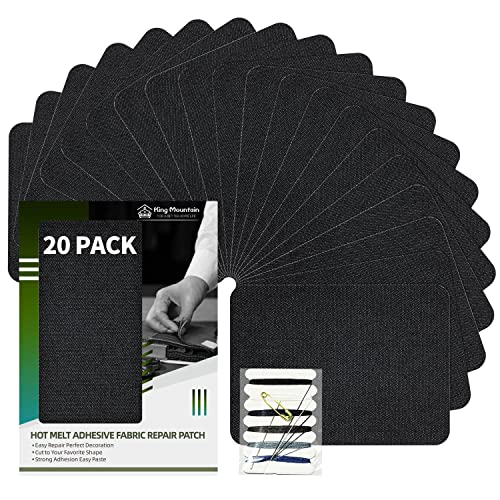 Image of KING MOUNTAIN Iron-on Repair Patch 20 Pcs Pack,Denim Patches for Jeans Kit 3 inch by 4-1 /4 inch,100% Cotton Denim Iron-on Repair Patch, Jeans and Clothing Repair and Decoration Kit (Black)