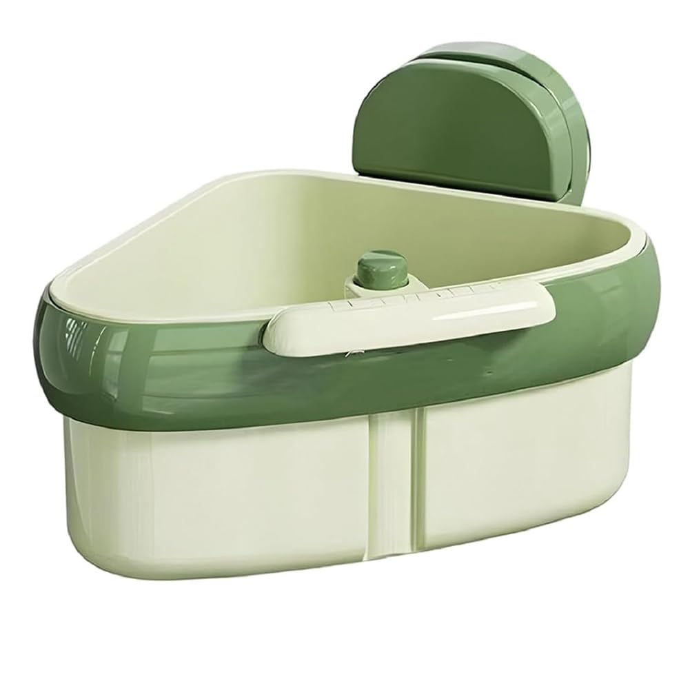 UDSKNV[KSL Automatic Dumping Sink Strainer Basket, Sink Corner Rack Suction Cups, Corner Sink Strainer, Corner Sink Trash Catcher Green