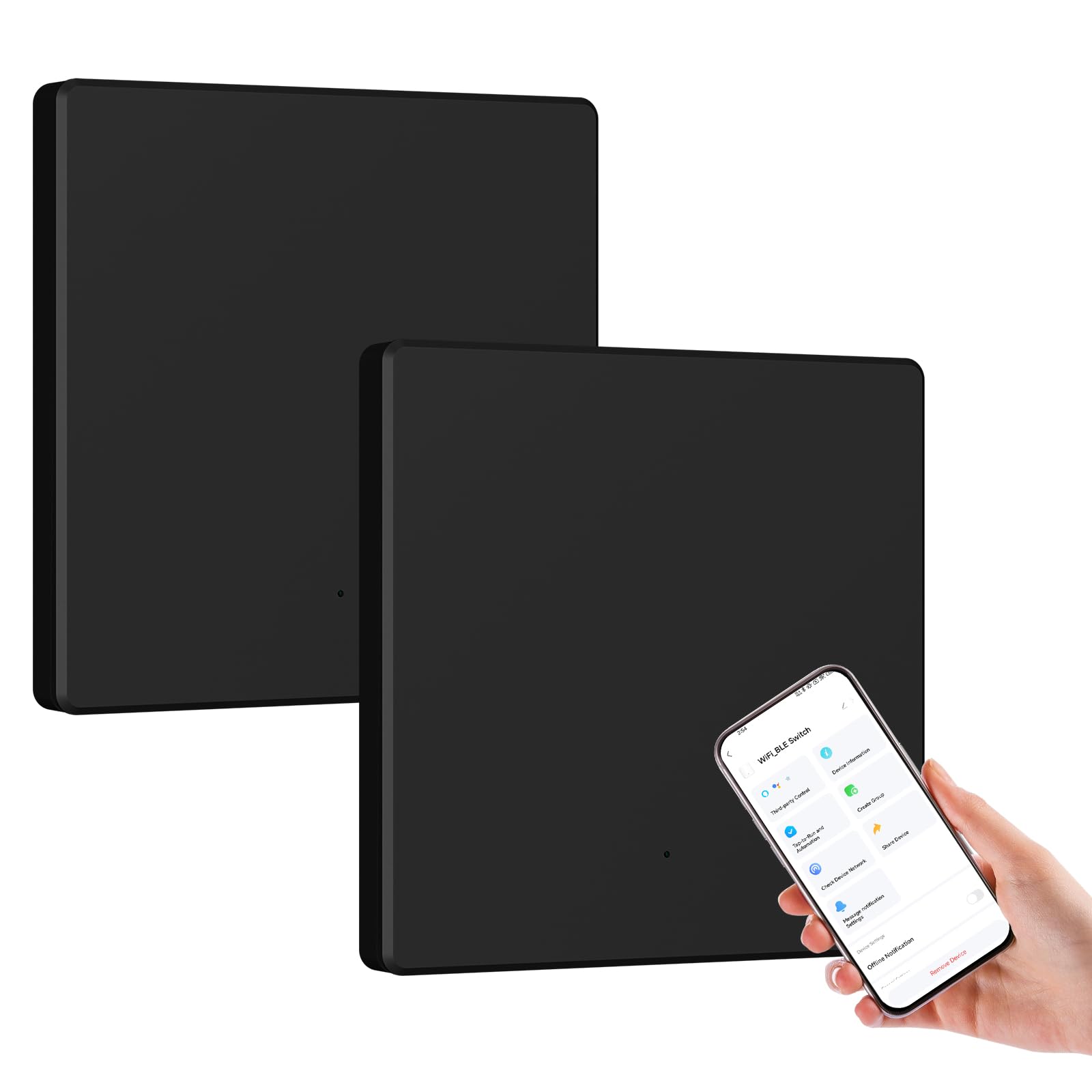 BSEED Smart Light Switches 1 Gang,Alexa Light Switch 2 Way or Multi-Way Control by SmartLife APP,Work with Alexa and Google Home,Ultra-Thin,2.4GHz,Black(Neutral Wire Required),2 Pack