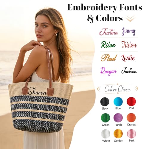 Bolso de playa tejido de paja para mujer miniatura 5