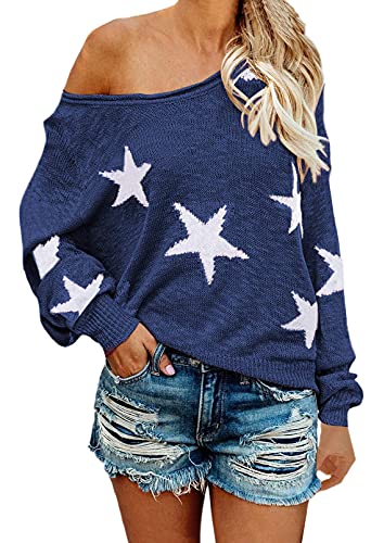 COCOLEGGINGS Women's Scoop Neck Long Sleeve Star Pullover Sweater Tunic Tops