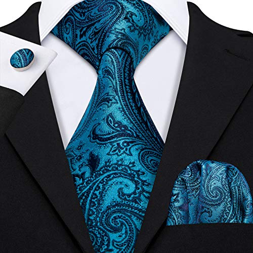 Image of Barry.Wang Paisley Tie Fashion Set Hanky Cufflinks Neckties for Men Woven Silk