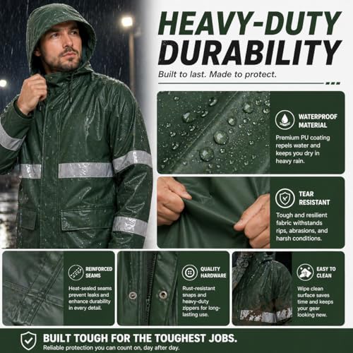 Image of Rain Suit For Men & Women Waterproof Heavy Duty Rain Gear Reflective Jacket for Fishing Outdoor Work Raincoats