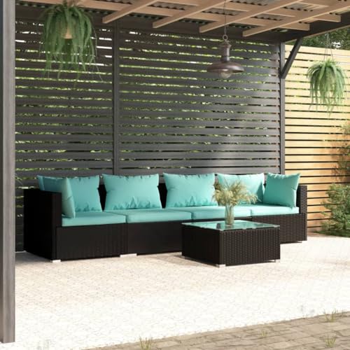 KCCKOM Garden Furniture Set Patio Furniture Set 5 Piece with Cushions Poly Rattan Black