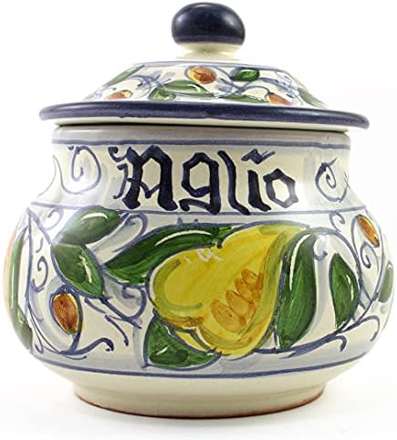 Hand Painted Italian Ceramic Garlic Jar Venezia - Handmade in Gubbio, Garlic Ceramic Keeper, Made in Italy, Garlic Holder, Hand painted Ceramics, Garlic Containers, Garlic Saver Ceramic