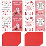 Harloon 20 Set Happy Galentine's Day Cards with Red Envelopes, Red Pink Heart Greeting Invitation Card for Friends Girls Women Lady Galentines Party Favors