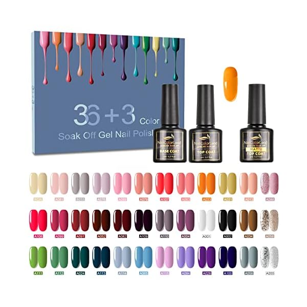 Pintaunas-Semipermanentes-39-Pzs-8ML-Esmaltes-Semipermanentes-Gel-UV-LED-con-Base-Top-Coat-Brillante-y-Mate-36-Colores-Populares-Blanco-Verde-Neon-Desnudo-Kit-de-Esmaltes-Unas-Semipermanentes