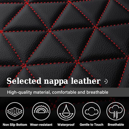 Image of Coverado Leather Car Seat Covers, Waterproof Dooge Ram 1500 Seat Covers Compatible with 2002-2026 Dodge Ram 1500 2500 3500 with Flat Bench (Full Set, Black&Red line)