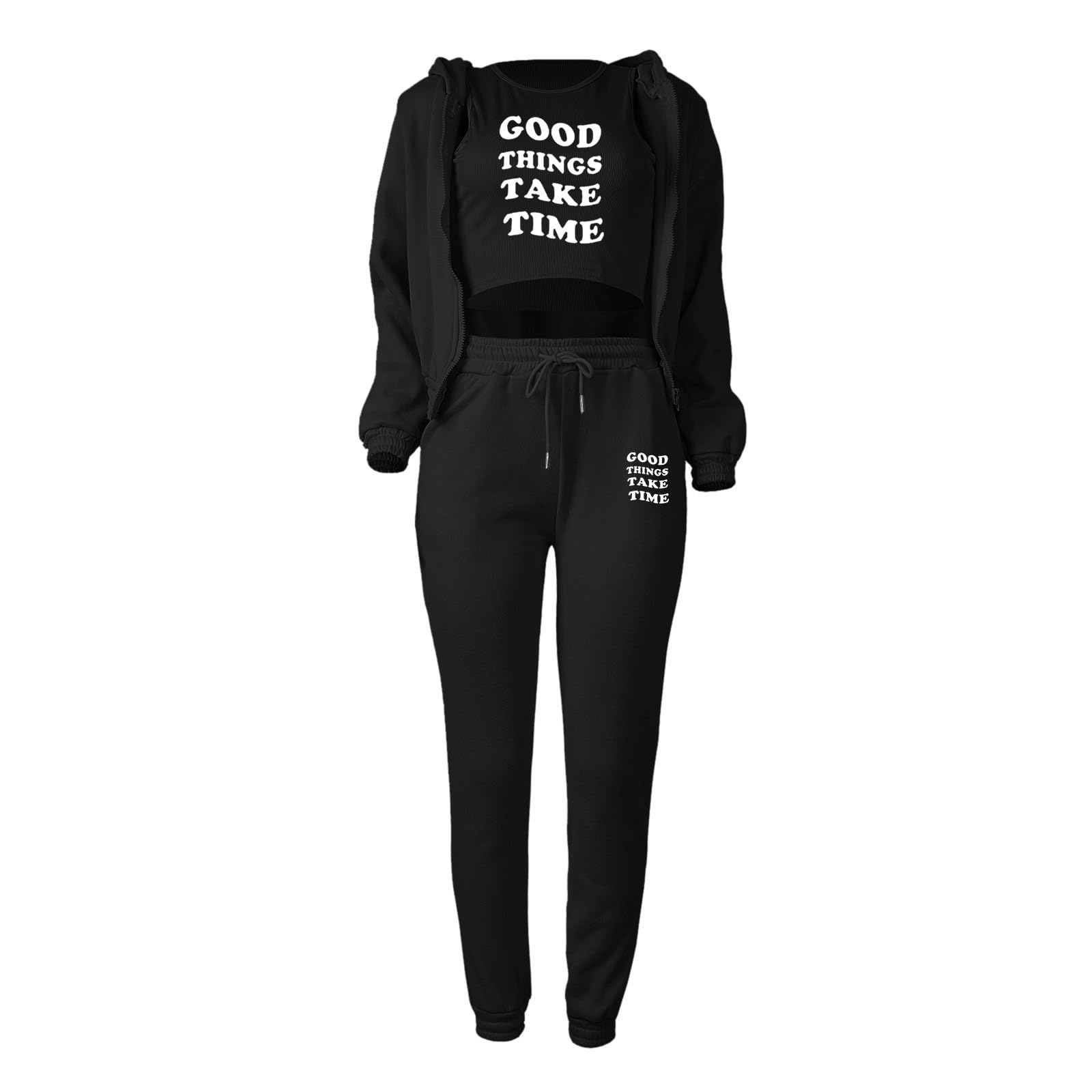 Lässiger Damen-Trainingsanzug für Winter, Oberteil, Weste, Hose, modische Drucke, Reißverschluss, Kapuzen-Sweatshirt, Hose, lässiges dreiteiliges Set