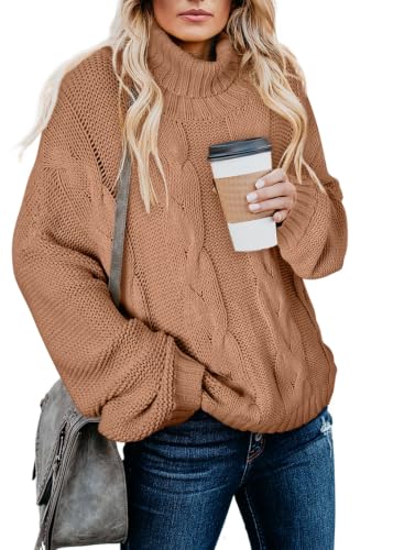 Image of Dokotoo Womens Sweaters Turtleneck Cable Knit Chunky Pullover Fall Outfits