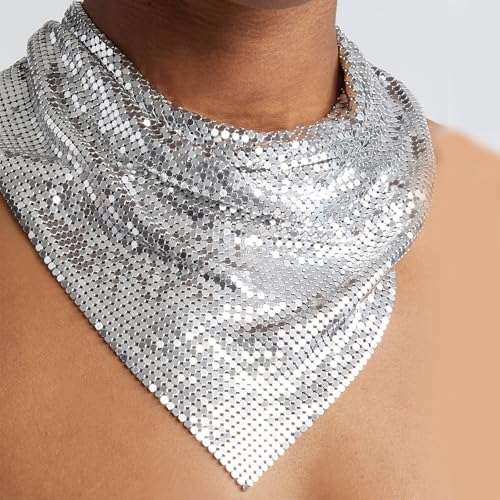 Shimmering Bandanas Scarf for Party Punk Metallic Neck Scarf for Women Fashion Neck Tie Club Party Costume Neckwear3