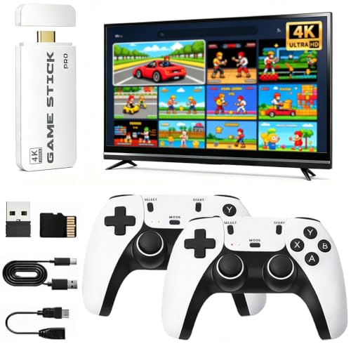 Retro Game Stick Pro, 4K HD HDMI Plug & Play Retro Gaming Console for TV PC with 2 Wireless Controllers