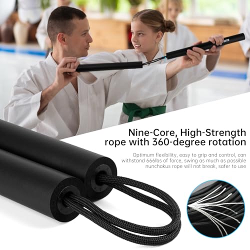 MOXIISTR Safe Foam Rubber Cord Nunchakus Upgraded for Beginners Practice and Training 2 Pack (Black-Black) - Thumbnail 3