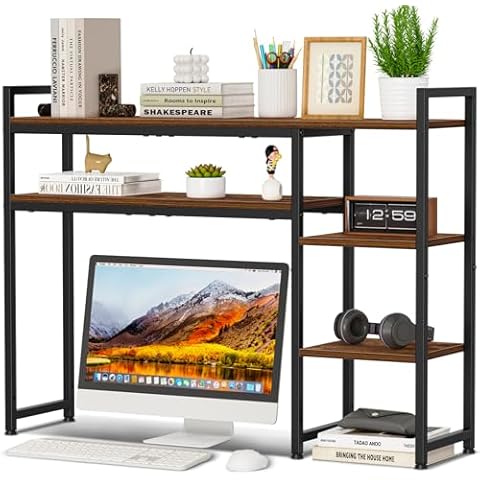 Snughome Desk Shelf, 38.6" Adjustable Desktop Organizer Shelf, Desk Hutch for Computer Monitor Stands, 4 Tier Desktop Display Rack, Wood Desktop Bookshelf Storage Rack for Home Office Dorm Cover