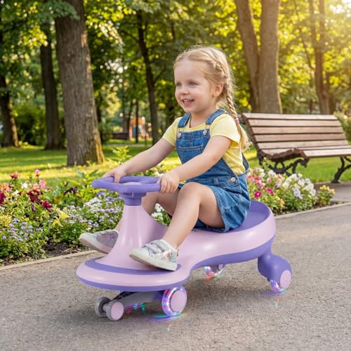 Image of HONEY JOY Wiggle Car, 2 in 1 Swing Car for Kids, LED PU Flashing Wheels, No Batteries, Gears or Pedals, Uses Twist, Turn, Ride On Toy for Toddlers Boys Girls(Purple)