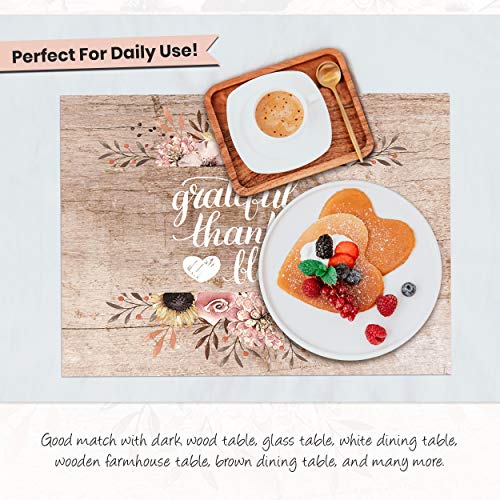 Blissful Living Set Of 6 Placemats, Stain Resistant - Decorate Your Kitchen Table With Our Beautiful Rectangle Pad Placemat (Outside Red Floral Café) #TOP2
