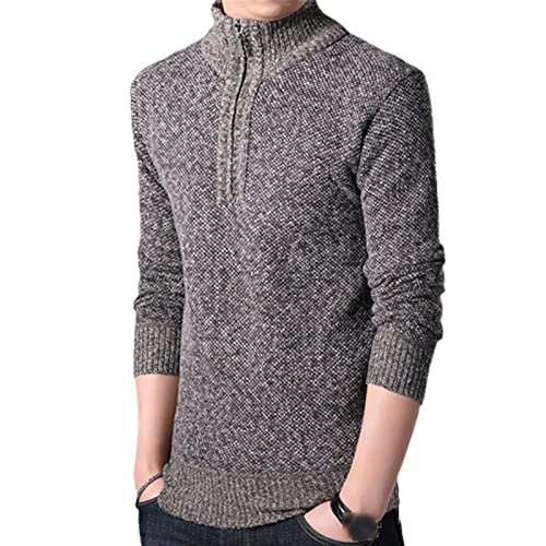 Pull homme col roulé zippé contre le froid en polaire épaisse confortable café taille M