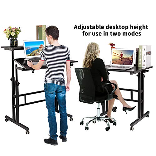 Hadulcet Mobile Standing Desk, Standing Computer Desk Adjustable Height, Standing Laptop Cart Rolling Computer Desk, Portable Desk With Wheels For Home Office Classroom, Black #TOP2