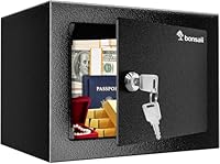 Bonsaii Tresor mit Schlüssel, 6,6 L Safe Tresor mit Stahlkonstruktion für Bargeld, Schmuck und Wertsachen, 17 x 23 x 17 cm, geeignet für Zuhause, Büro und Hotel