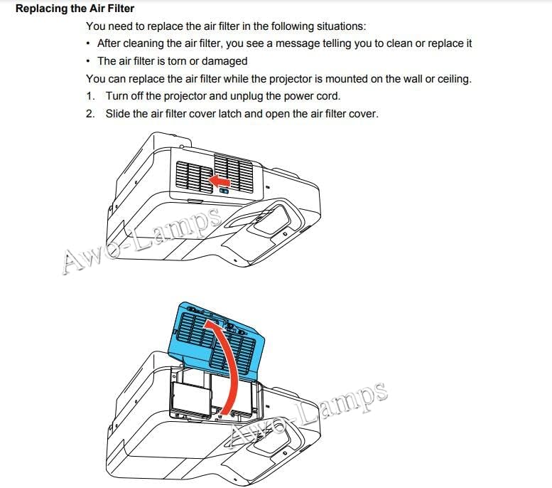 Miniatura 5 de AWO Filtro de aire de repuesto para proyector EPSON ELPAF40  V13H134A40 BrightLink 475Wi BrightLink 480i BrightLink 480Wi EB-1410Wi EB-1420Wi