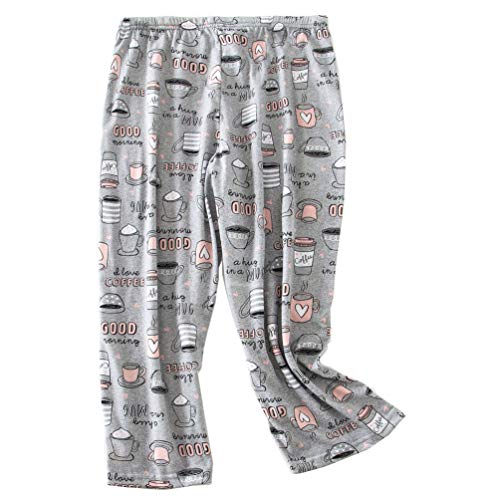 ENJOYNIGHT Women's Capri Pajama Pants Lounge Causal Bottoms Print Sleep Pants (XX-Large, Coffee Cup)