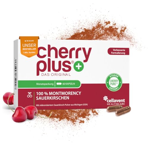Original Montmorency Sauerkirschen Kapseln 55.000 mg Sauerkirschen pro Tagesdosis (50:1 Sauerkirsch Extrakt) 80 Kirschen/Tag vegan ohne Zusätze deutsche Herstellung Cherry PLUS