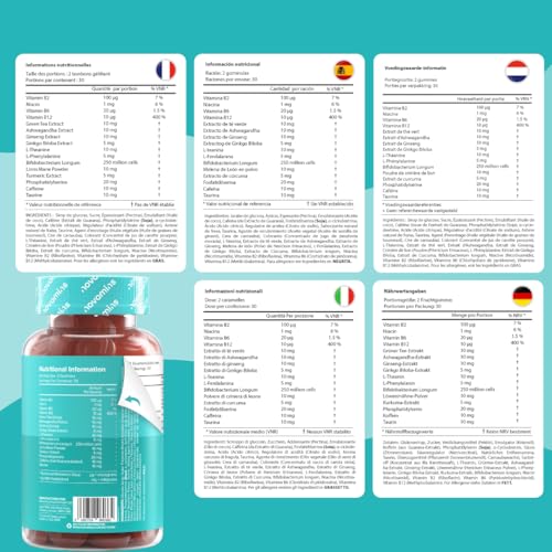 Gommose Focus – Formula Vegetale Per Energia Mentale E Concentrazione – Con 17 Nutrienti Tra Cui Ginseng, Lions Mane, Ginkgo Biloba, Probiotici E Vitamine – Vegane – 60 Gommose - Novomins - 10