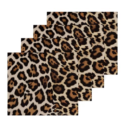 YANENDIE Retro Leopard Washcloths Towels, Highly Absorbent and Soft Cotton Face Cloths, 4 Pack Quick Dry Wash Cloths - 12 X 12 Inches