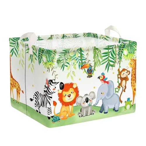 Image of Clastyle Safari Animal Nursery Decor Kid Basket Rectangle Elephant Koala Monkey Storage Bin Collapsible Baby Clothes Toy Book Gift Basket