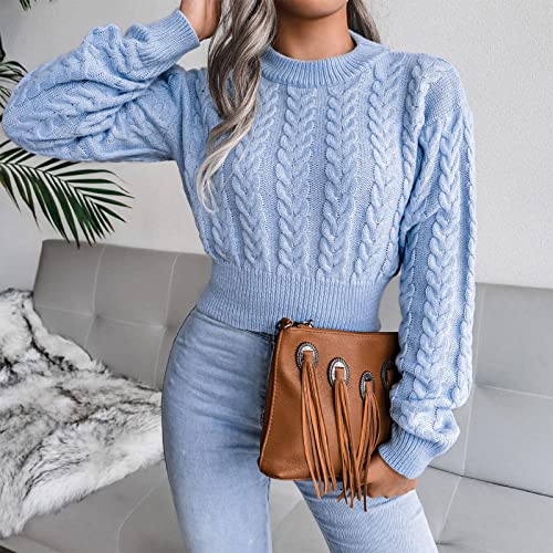 Women's Crewneck Sweater Chunky Long Sleeve Knit Pullover Sweater Fashion Teen Girls Y2K Cropped Sweater Tunic Tops3