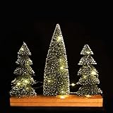 Tres piezas de árboles de Navidad de escritorio: El miniárbol de Navidad está compuesto de PVC con copos de nieve, una base y una cadena de luz LED, creando un meticuloso ambiente navideño en tu mesa de comedor.