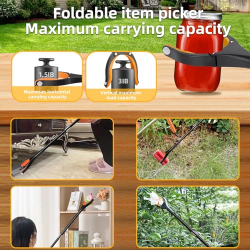 Image of 1Pcs Orange 32 inch Foldable Grabber Reacher Tool,Reacher Grabber Pickup Tool for Seniors with 360 Rotating Anti-Slip Jaw & Strong Magnet,Extra Long Trash Picker Upper Grabber,Litter Picker