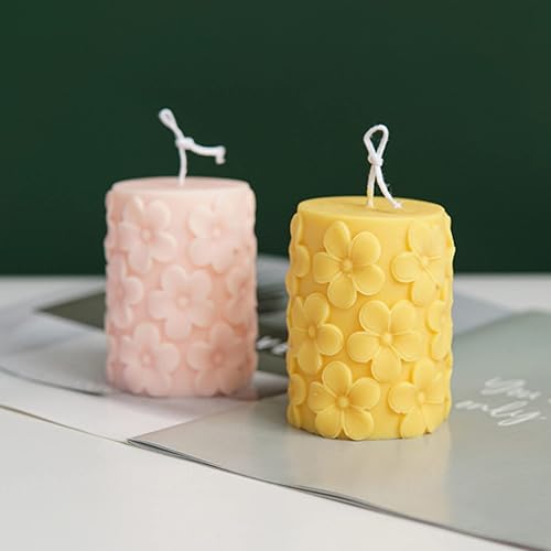 Miniatura 4 de Moldes de vela cilíndrica Frangipani de mariposa en relieve, molde de vela de pilar, molde de silicona de fundición de resina epoxi para hacer