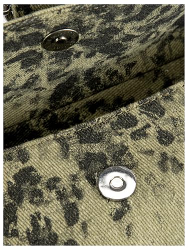 Image of QWINEE Women's Y2K Leopard Print Shoulder Bag Denim Handbags Retro Cheetah Purses Top Handle Buckle Clutch Underarm Bag