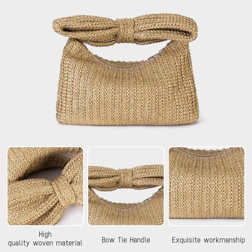Image of Straw Clutch Purses for Women, Straw Handbag Lady with Bow Woven Clutch Bag for Beach Vacation