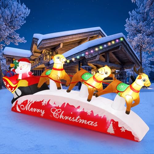 10 FT Christmas Inflatables, Santa Sleigh with Reindeer Christmas...