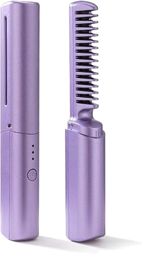 Mini alisadora de pelo recargable, portátil, USB, inalámbrico, plancha de pelo, cepillo alisador de pelo, rizador de pelo en caliente, 2 en 1 con
