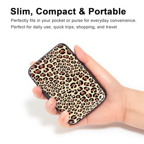 Image of Credit Card Holder Small RFID Blocking Wallet Business Metal Slim Mini Aluminum Hard Case for Women Men, Leopard, small, Minimalist, Compact, American