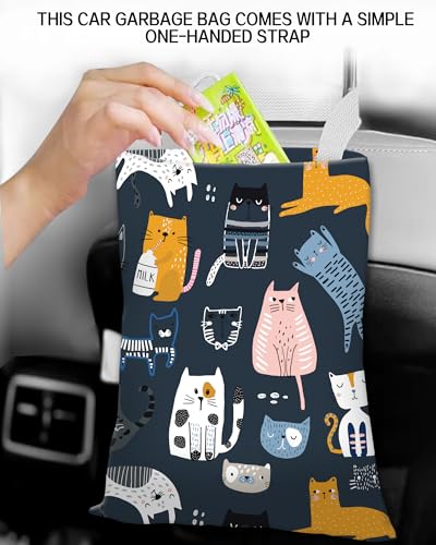 Image of Car Trash Can, Durable Hanging Car Trash Garbage Bag, Cute Automotive Garbage Cans Organizer, Cute Cartoon Blue Cats