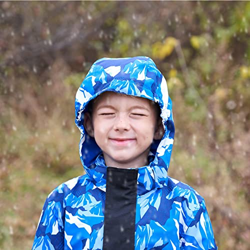 Top&Sky Kids Boys Camo Blue Stitching Rain Jacket For 7-8 Years Waterproof Coat Lightweight Warm Lined Raincoats Windbreakers With Detachable Hood #TOP3